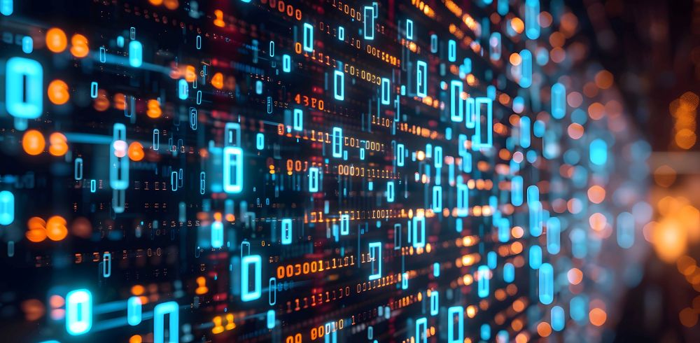 Representação digital de criptografia de dados com códigos binários e conexões tecnológicas.