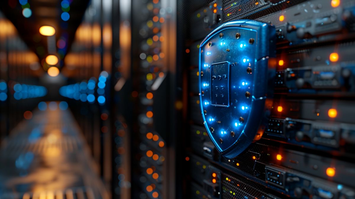 Firewall digital protege servidores em data center contra ameaças à rede corporativa.
