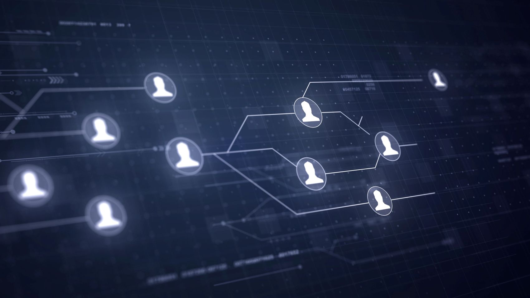 Interface digital com ícones de usuários conectados representa gestão de usuários e controle de acessos.